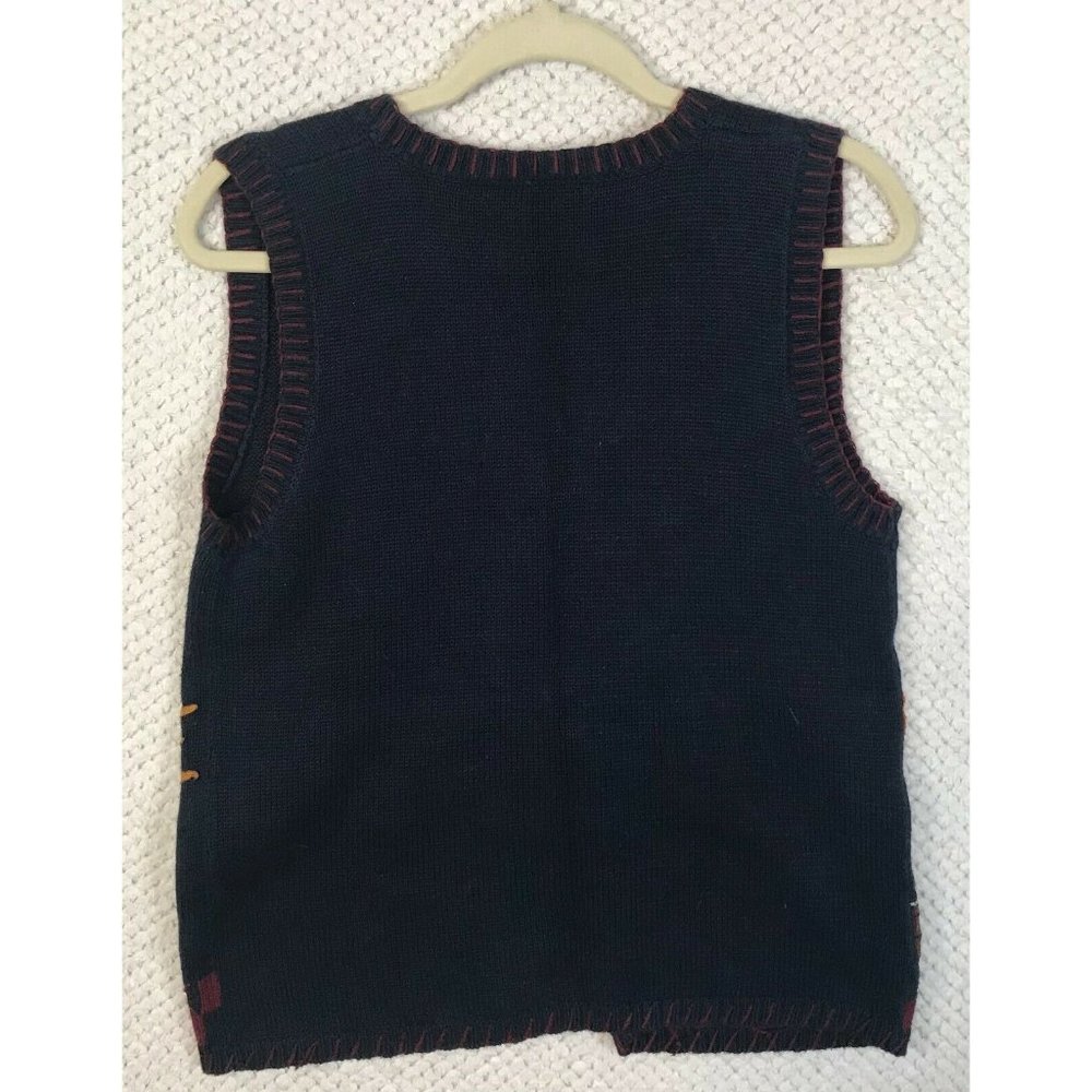 Capacity Red & Orange Cat & Bird Embroidered Fall Sweater Vest Size Small Ramie - Picture 2 of 5